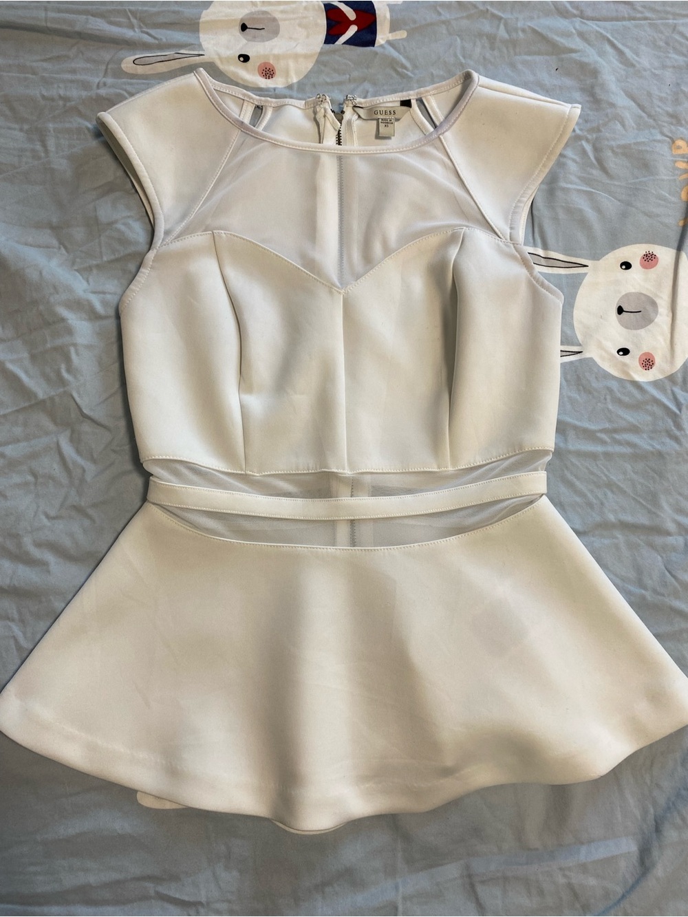 GUESS White Cutout Peplum Mini Top